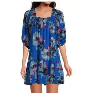NWT Band Of The Free Floral Mini Dress Women's Size XS Blue Pink Smocked New